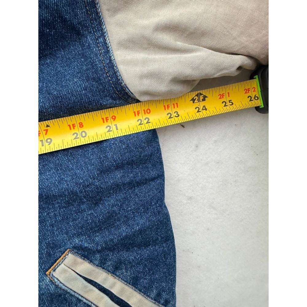 Vintage Denim Bomber Jacket Mens S Blue Tan Cream Quilted Coat 90s AMAZING - Picture 6 of 7